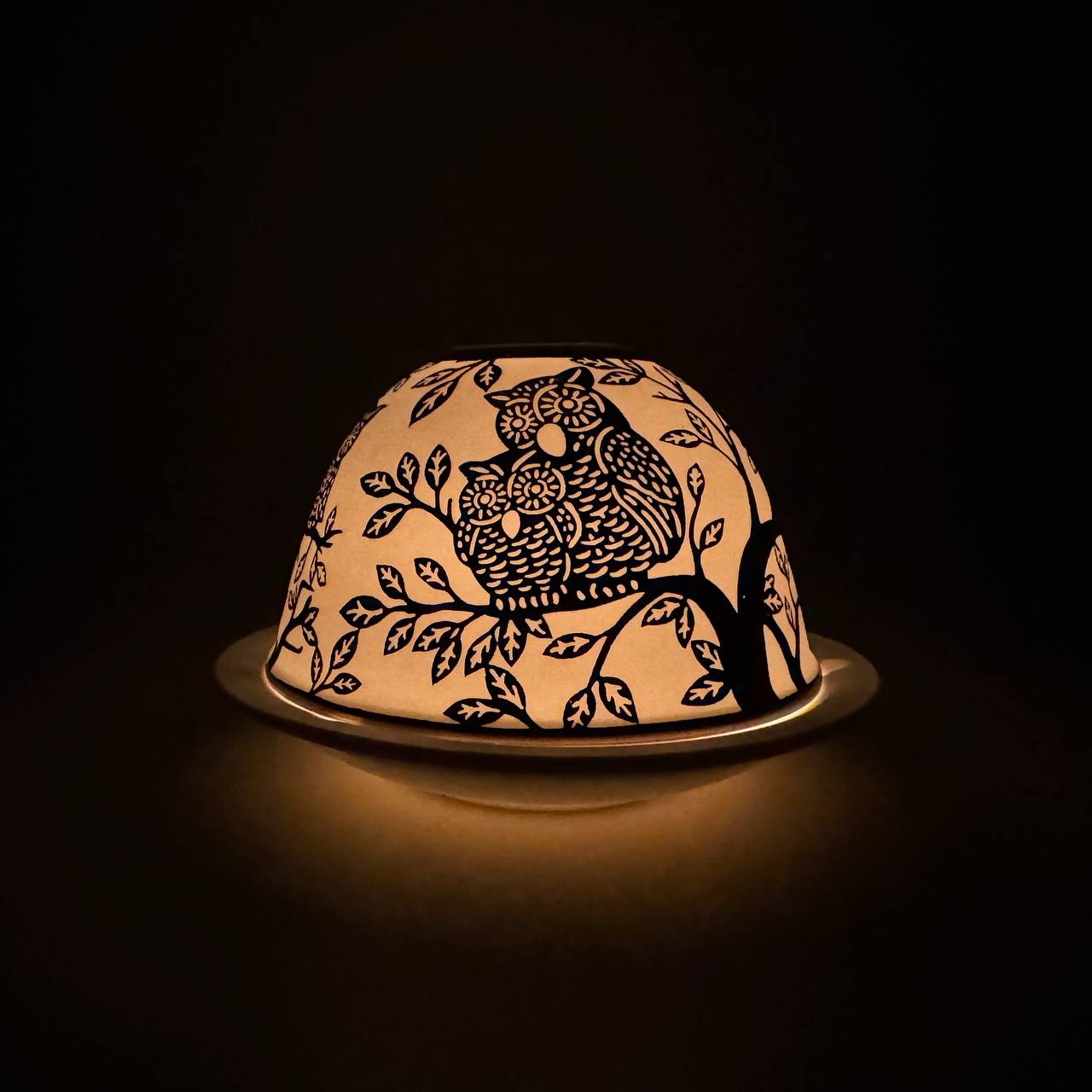 Teelichthalter Teelicht Porzellan "Eulen" Gold
