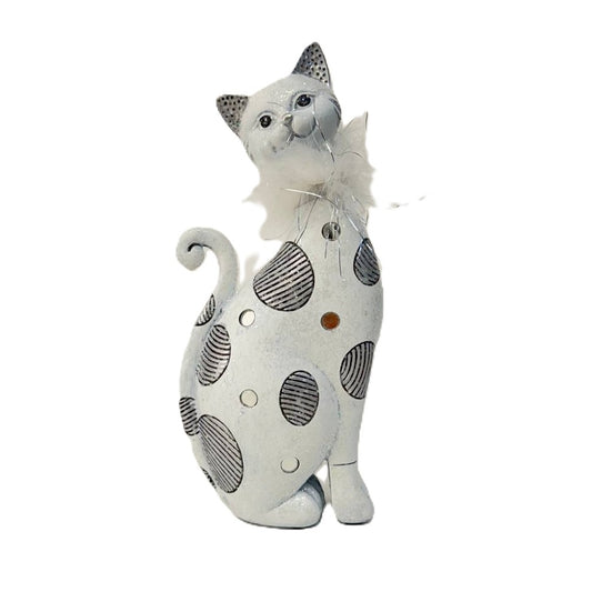Dekofigur Katze weiß mit Pünktchen 23cm