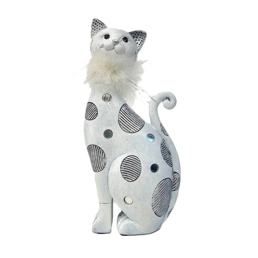 Dekofigur Katze weiß mit Pünktchen 26cm