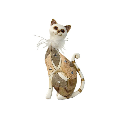 Dekofigur Katze Creme Gold mit Plüschkragen 23cm