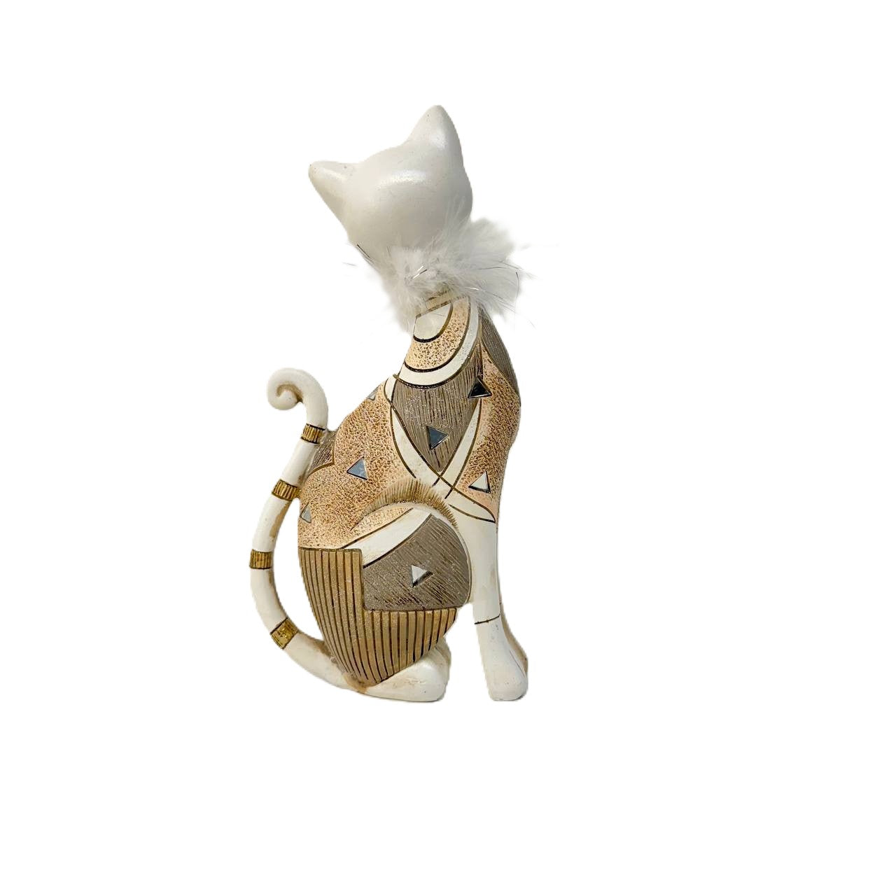 Dekofigur Katze Creme Gold mit Plüschkragen 23cm