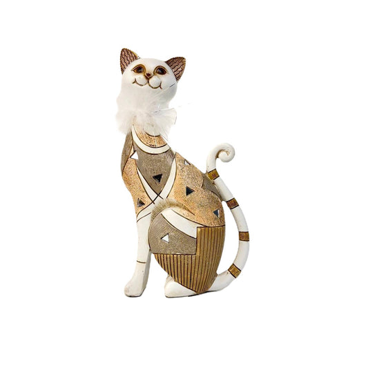 Dekofigur Katze Creme Gold mit Plüschkragen 26cm