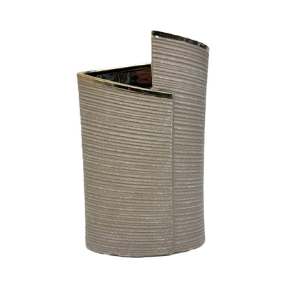 Design-Vase Elegance Grau mit Goldkante, strukturiert, modern 22cm