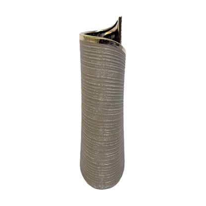 Design-Vase Elegance Grau mit Goldkante, strukturiert, modern 22cm