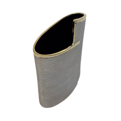 Design-Vase Elegance Grau mit Goldkante, strukturiert, modern 20cm