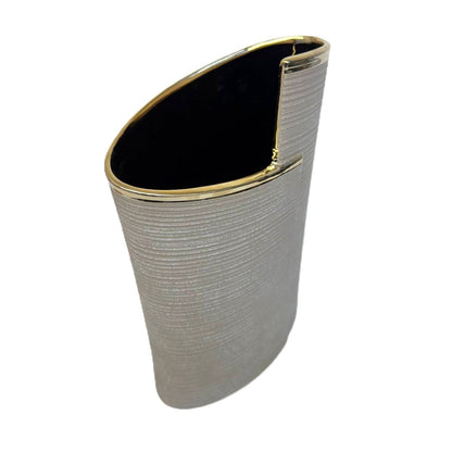 Design-Vase Elegance Grau mit Goldkante, strukturiert, modern 29cm
