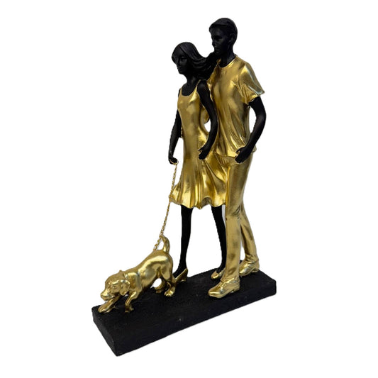 "Gemeinsame Wege" Liebespaar mit Hund gold