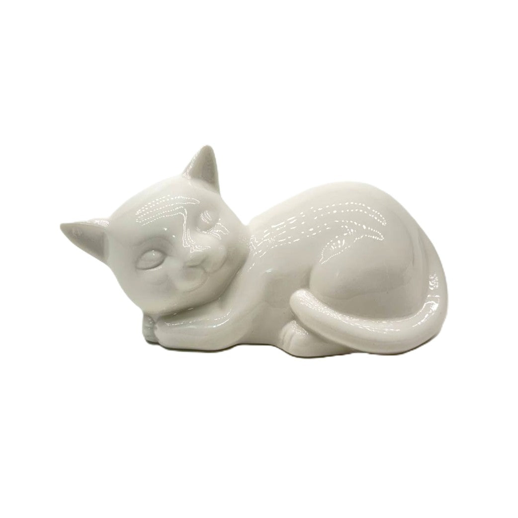 Katze Porzellan Weiß liegend 14cm
