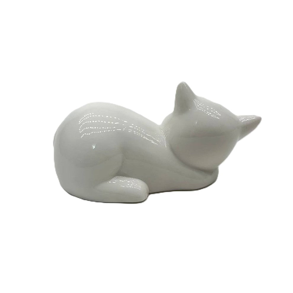 Katze Porzellan Weiß liegend 14cm