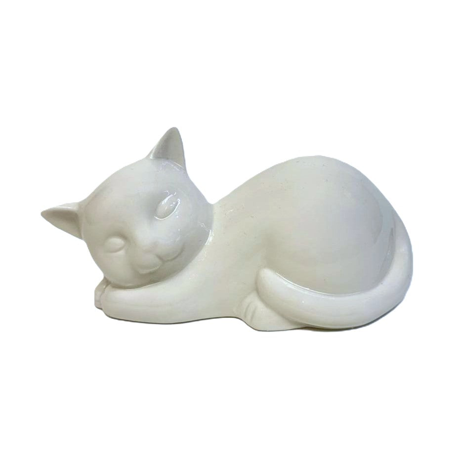 Katze Porzellan Weiß liegend 17cm