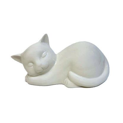 Katze Porzellan Weiß liegend 17cm