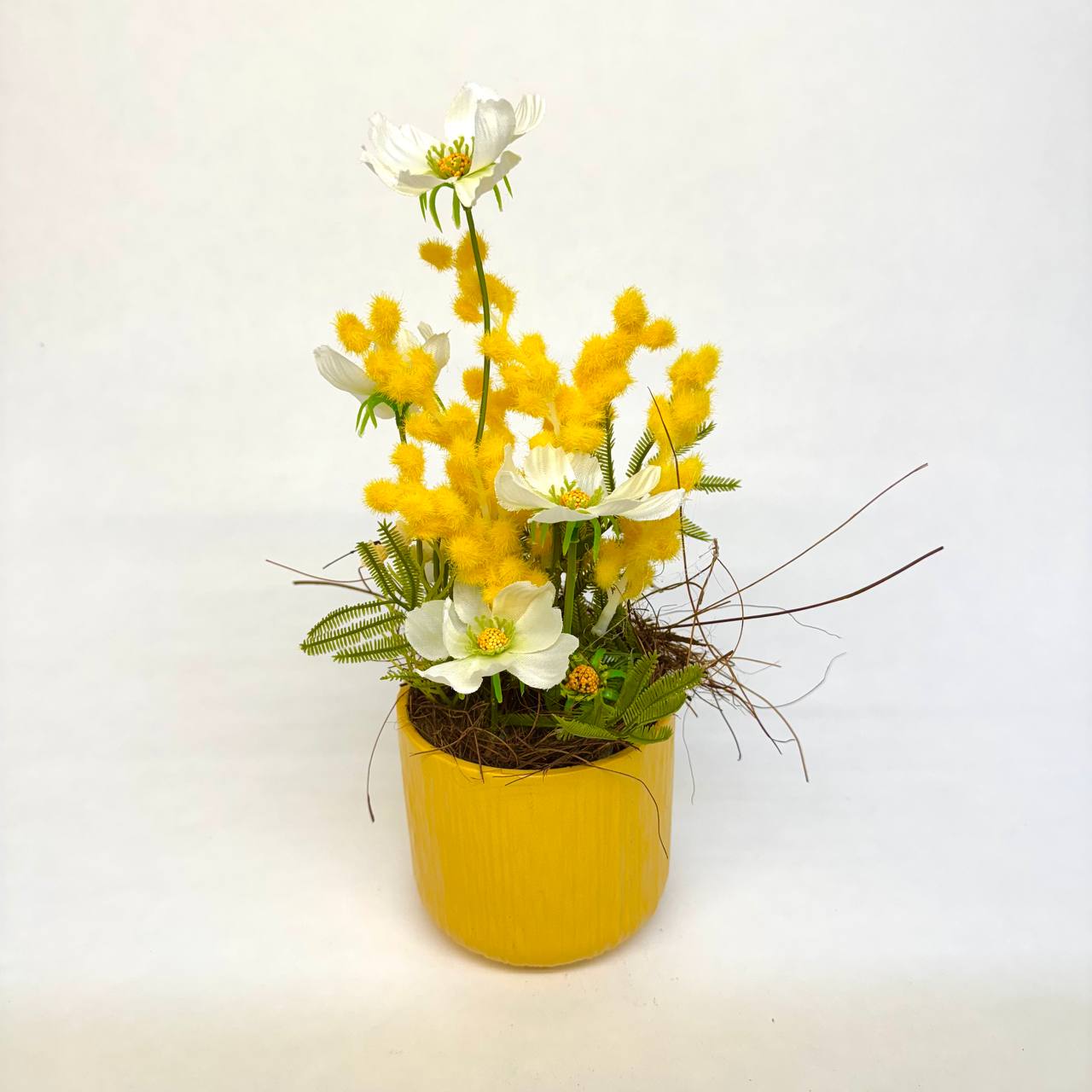 Kunstblumengesteck „Frühlingsgruß“ in Gelb & Weiß
