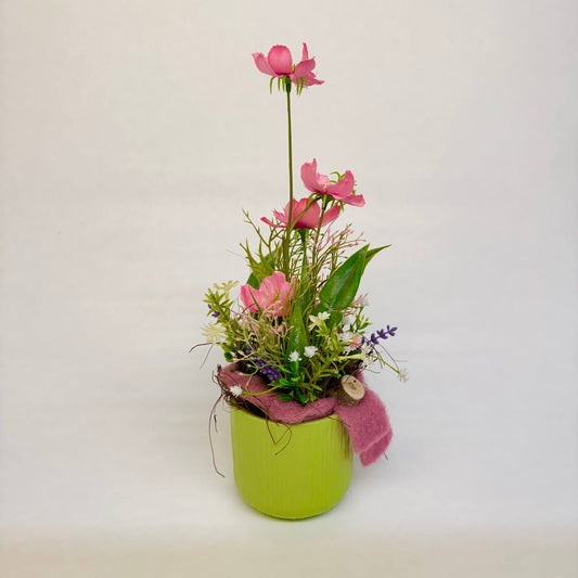 Kunstblumengesteck "Sommerwiese" im grünen Keramiktopf
