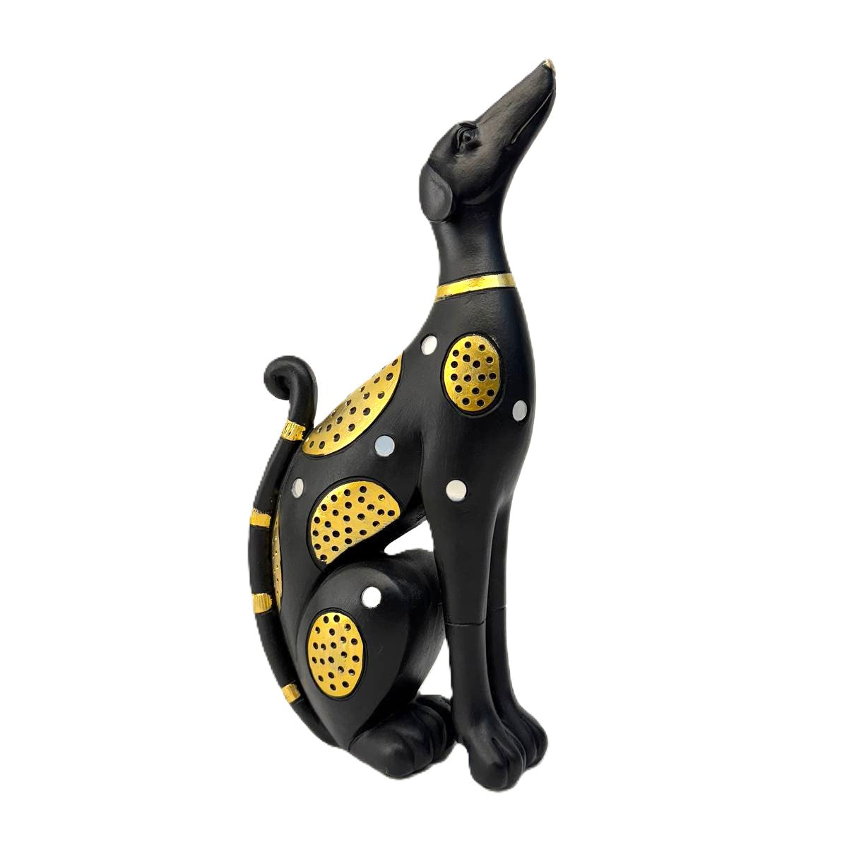Sitzender Windhund in Schwarz-Gold 28cm