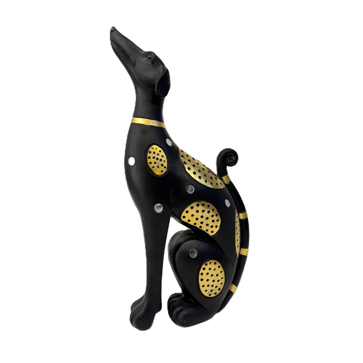 Sitzender Windhund in Schwarz-Gold 28cm