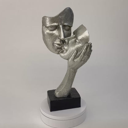 Deko Büste Paar silber auf schwarzem Sockel 29cm