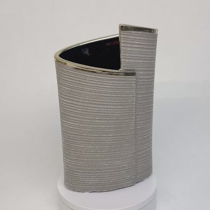 Design-Vase Elegance Grau mit Goldkante, strukturiert, modern 22cm