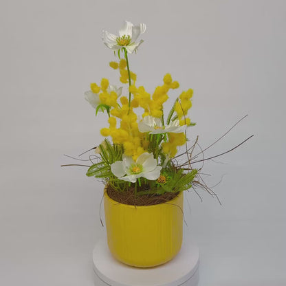 Kunstblumengesteck „Frühlingsgruß“ in Gelb & Weiß