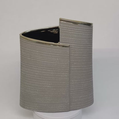 Design-Vase Elegance Grau mit Goldkante, strukturiert, modern 25cm