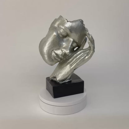 Deko Skulptur Büste silber auf schwarzem Sockel 22cm