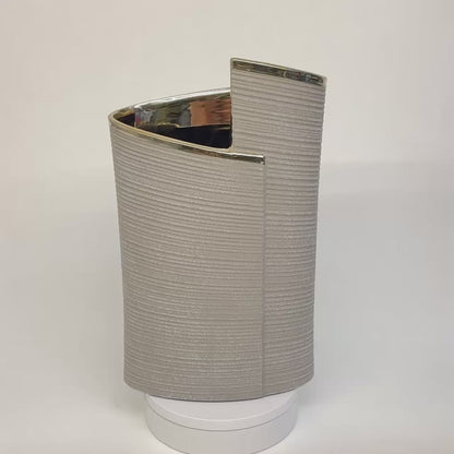 Design-Vase Elegance Grau mit Goldkante, strukturiert, modern 29cm