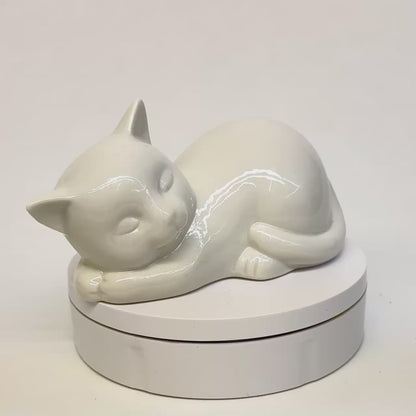 Katze Porzellan Weiß liegend 17cm